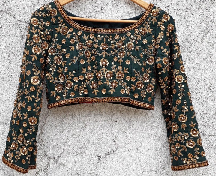 Deep Green Lehenga with Sequins and Zardosi Embroidered Blouse Priti Sahni - Fabilicious Fashion