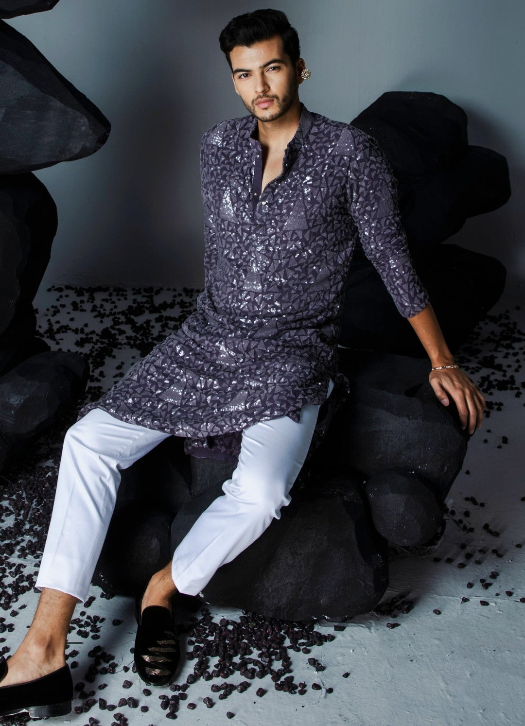 Deep Purple Embellished Kurta Set Contrast By Parth - Fabilicious Fashion