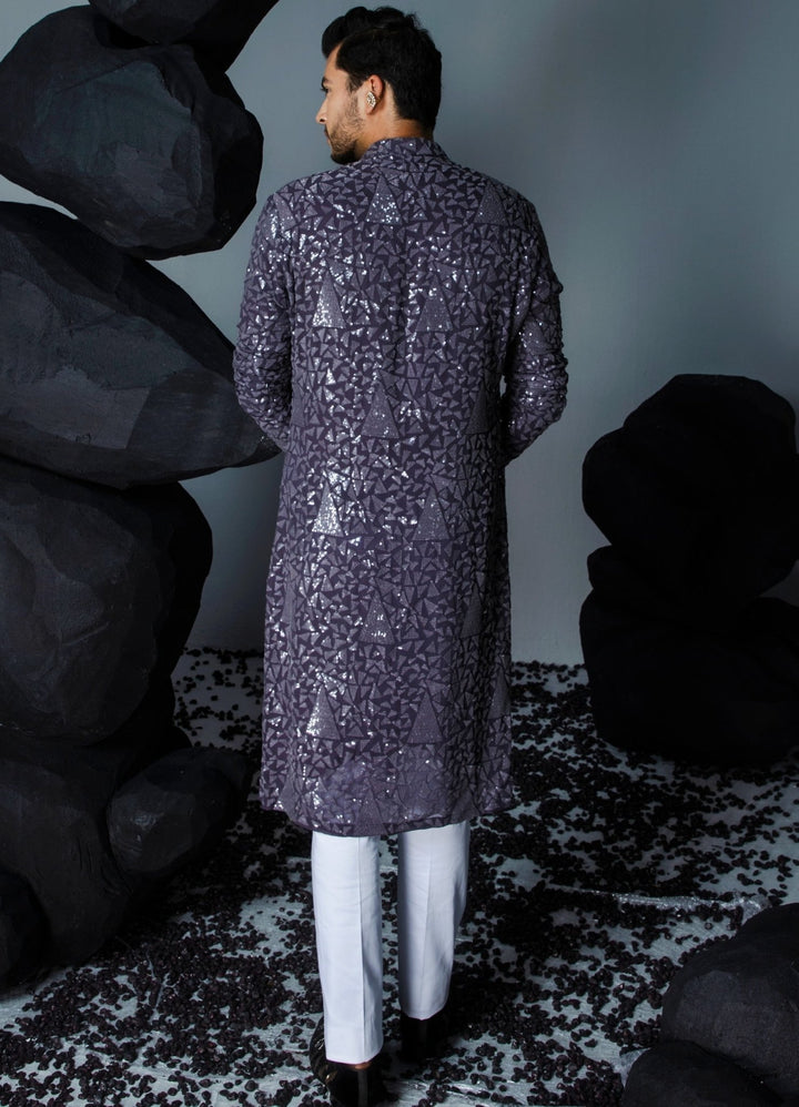 Deep Purple Embellished Kurta Set Contrast By Parth - Fabilicious Fashion