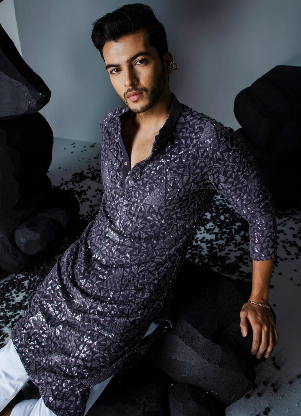 Deep Purple Embellished Kurta Set Contrast By Parth - Fabilicious Fashion