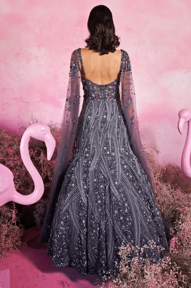 Deep Purple Embroidered Gown Parul Gandhi - Fabilicious Fashion