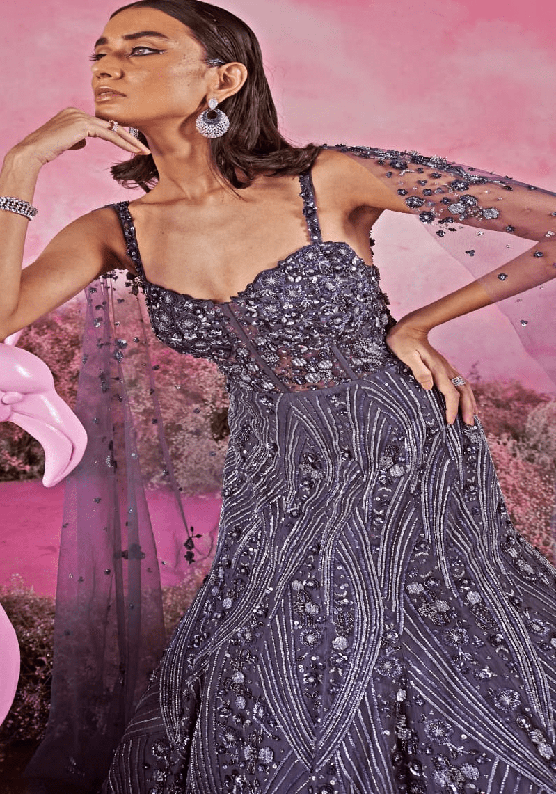 Deep Purple Embroidered Gown Parul Gandhi - Fabilicious Fashion