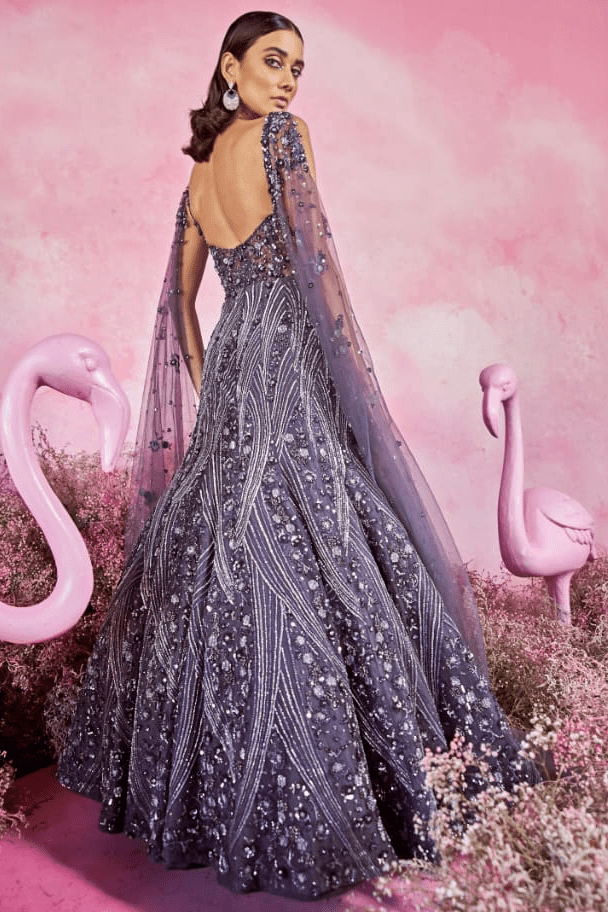 Deep Purple Embroidered Gown Parul Gandhi - Fabilicious Fashion