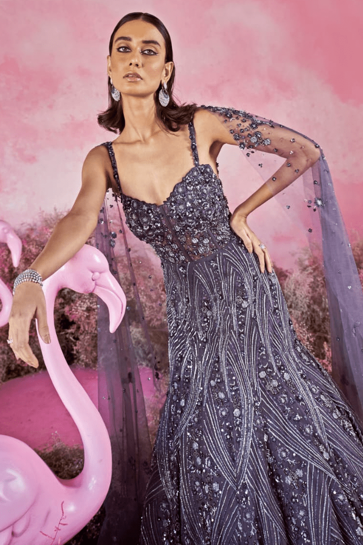 Deep Purple Embroidered Gown Parul Gandhi - Fabilicious Fashion