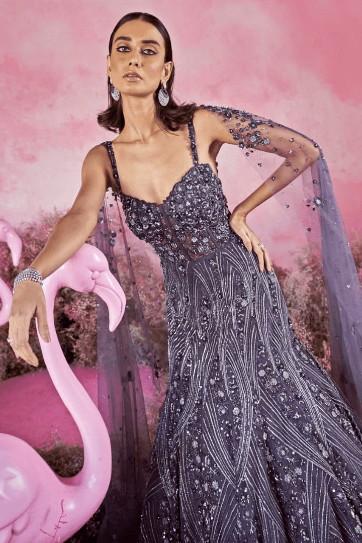 Deep Purple Embroidered Gown Parul Gandhi - Fabilicious Fashion