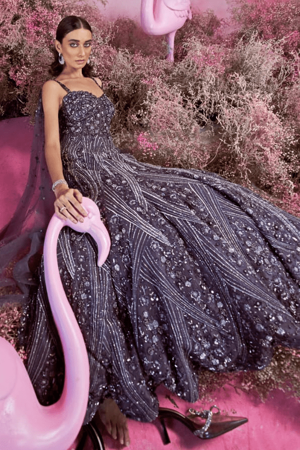 Deep Purple Embroidered Gown Parul Gandhi - Fabilicious Fashion