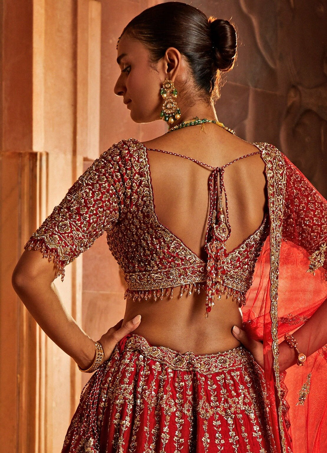 Deep Red Raw Silk Bridal Lehenga Set Nitika Gujral - Fabilicious Fashion