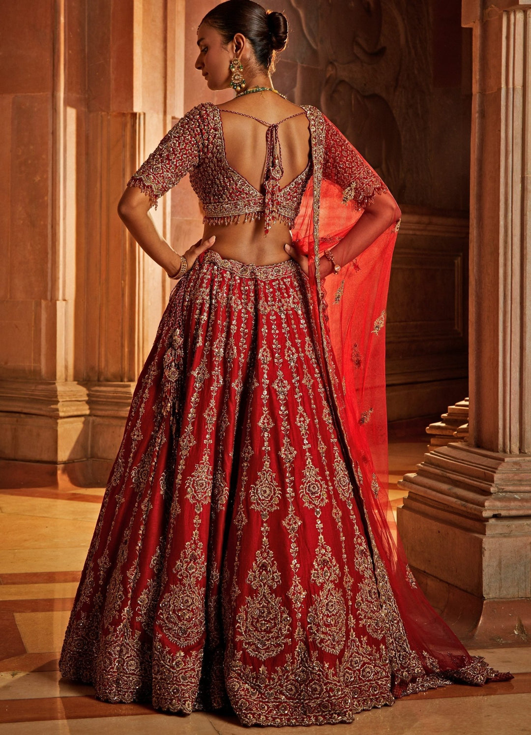 Deep Red Raw Silk Bridal Lehenga Set Nitika Gujral - Fabilicious Fashion
