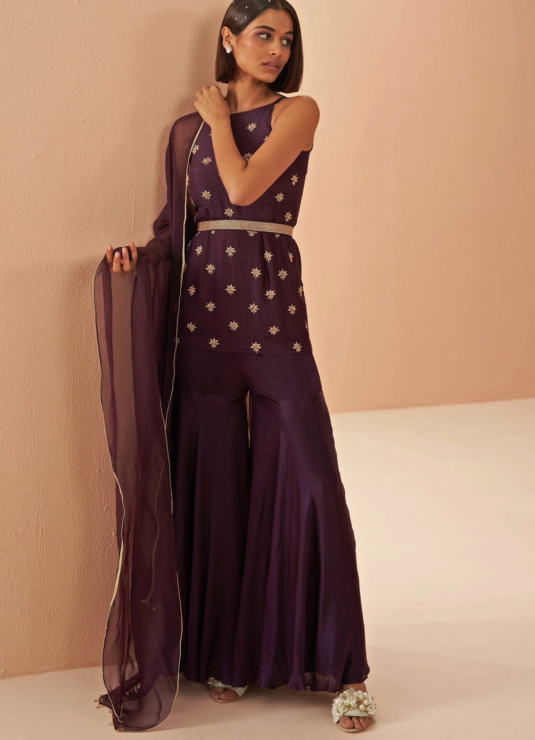 deep wine sharara Set Parul Gandhi - Fabilicious Fashion