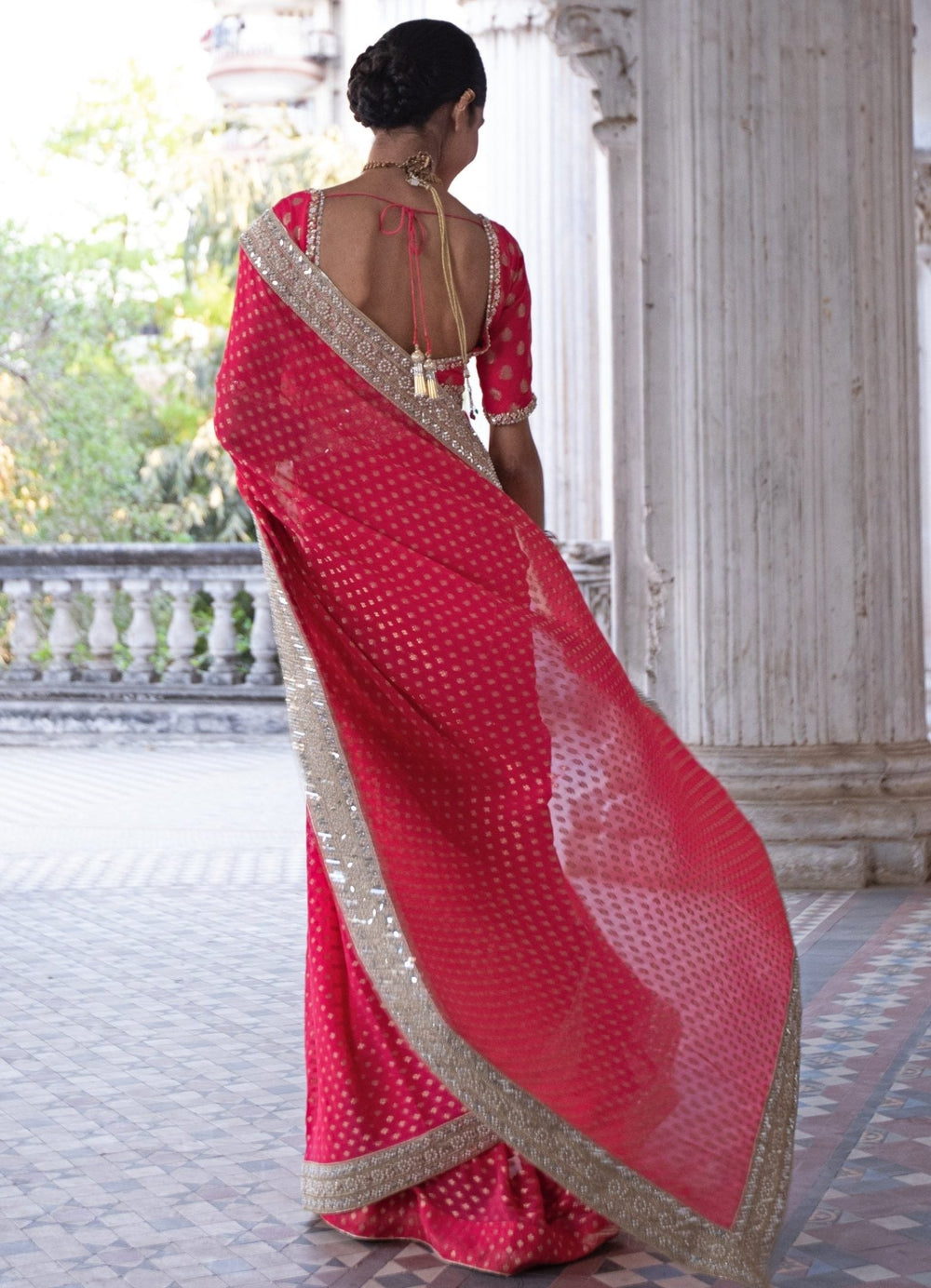 Diya Rasberry Pink Benarsi Saree Set Renee - Fabilicious Fashion