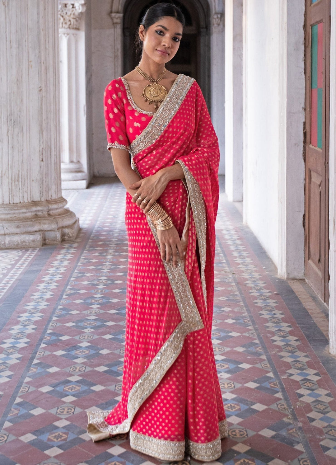Diya Rasberry Pink Benarsi Saree Set Renee - Fabilicious Fashion