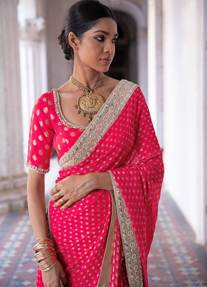 Diya Rasberry Pink Benarsi Saree Set Renee - Fabilicious Fashion