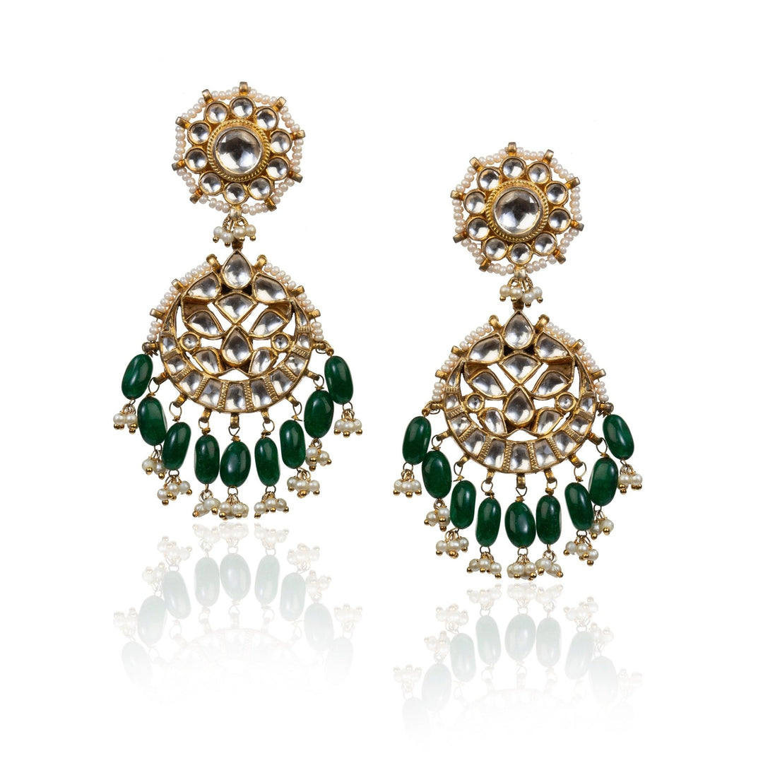 Drop Shaped Earrings With Green Hangings Riana by Shikha Jindal - Fabilicious Fashion