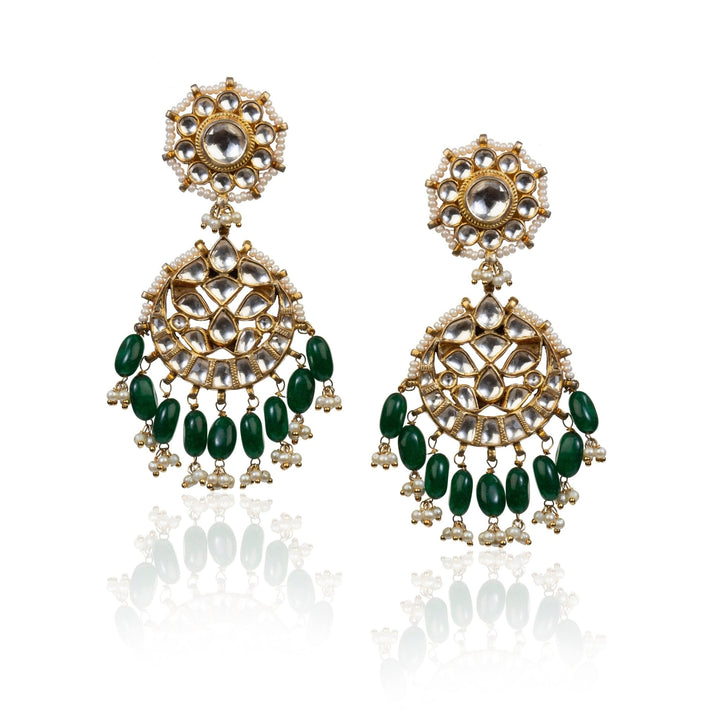 Drop Shaped Earrings With Green Hangings Riana by Shikha Jindal - Fabilicious Fashion