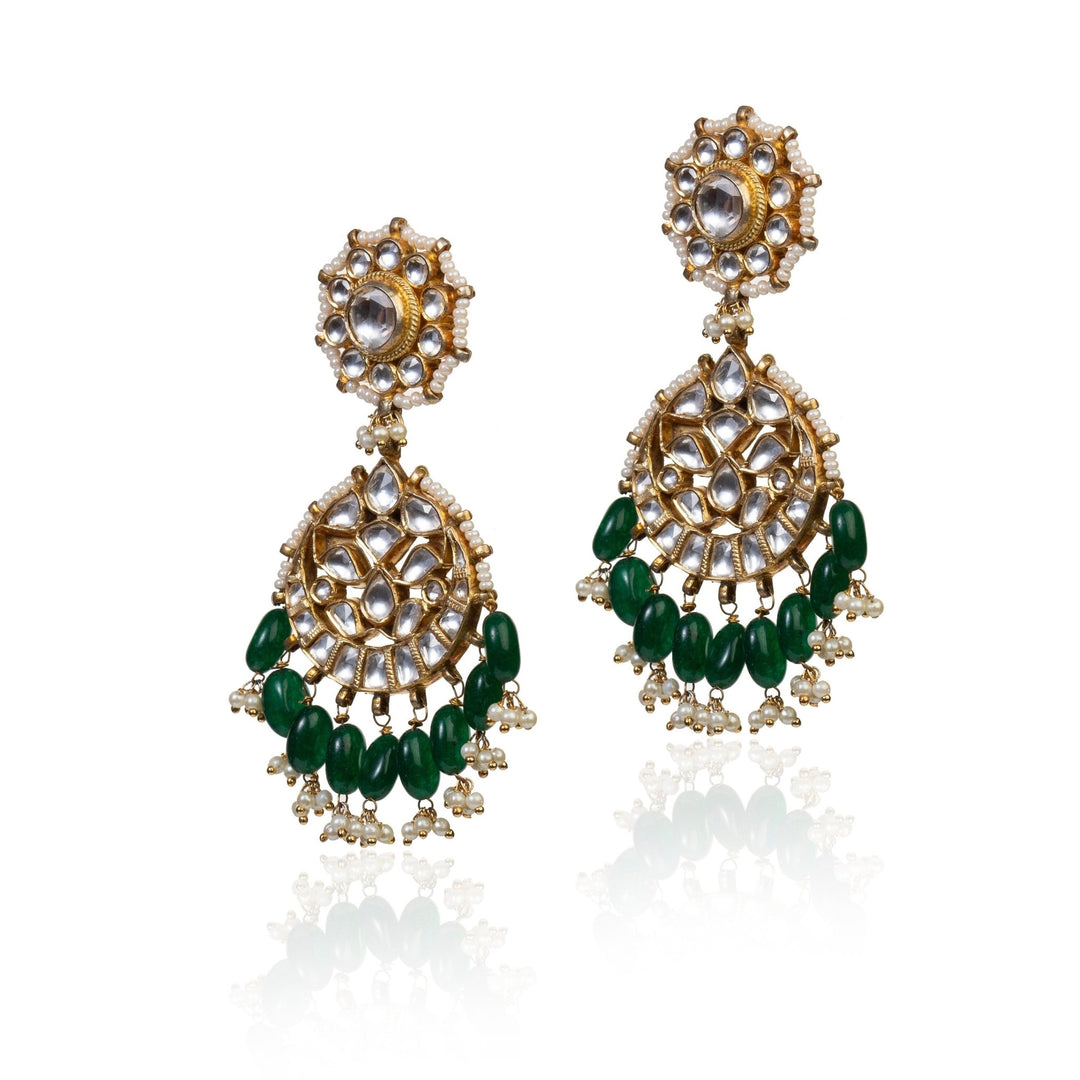 Drop Shaped Earrings With Green Hangings Riana by Shikha Jindal - Fabilicious Fashion