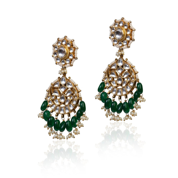 Drop Shaped Earrings With Green Hangings Riana by Shikha Jindal - Fabilicious Fashion