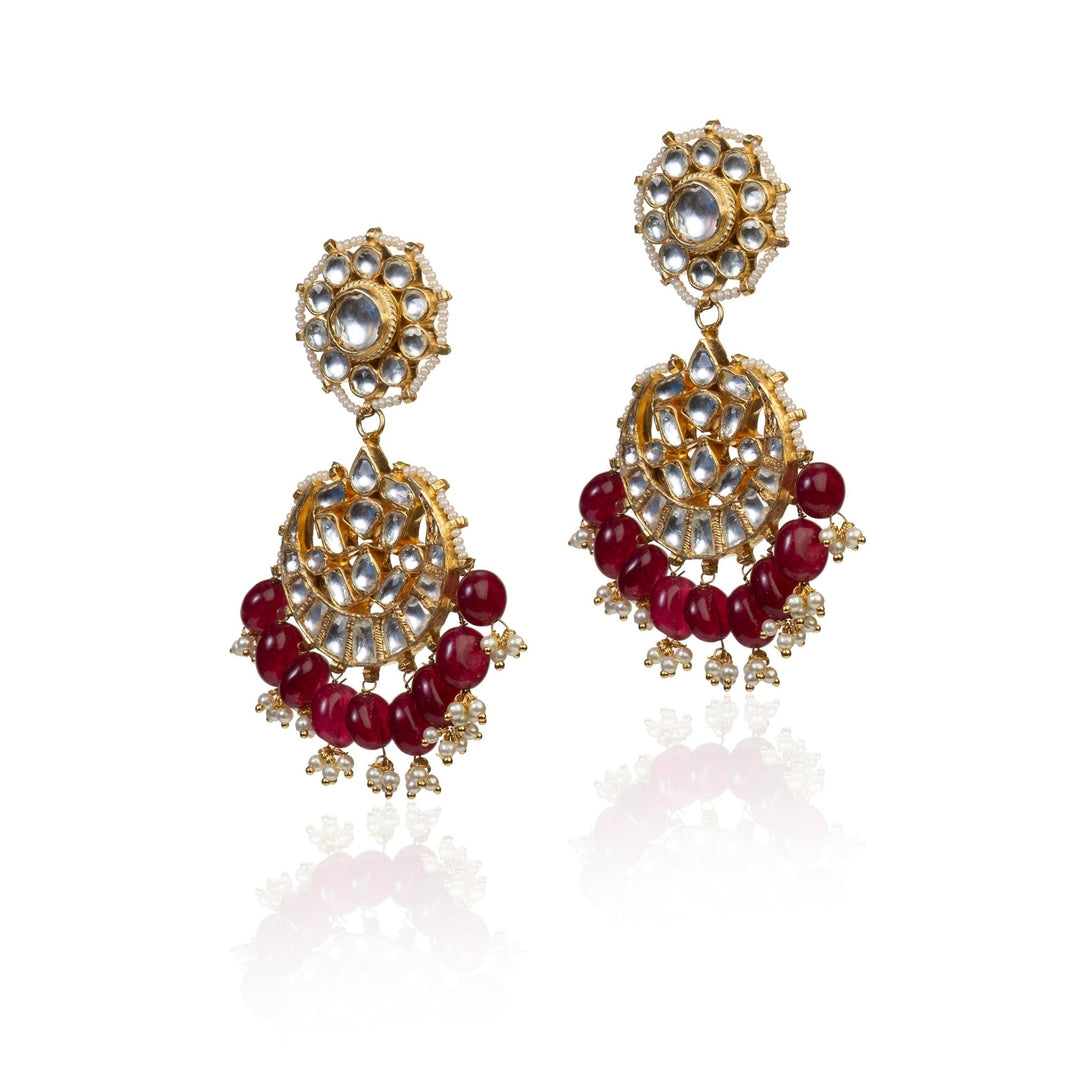 Dropas Shaped Earrings With Maroon Hangings Riana by Shikha Jindal - Fabilicious Fashion