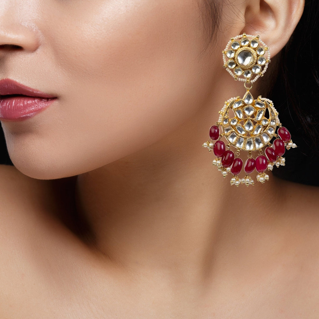 Dropas Shaped Earrings With Maroon Hangings Riana by Shikha Jindal - Fabilicious Fashion