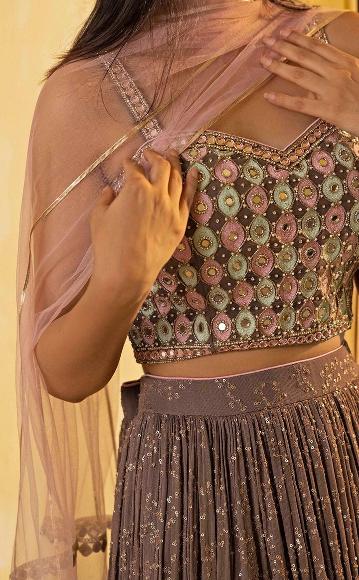 Dry lavender sequenced lehenga with multi hued blouse BASANTI - KAPDE AUR KOFFEE - Fabilicious Fashion