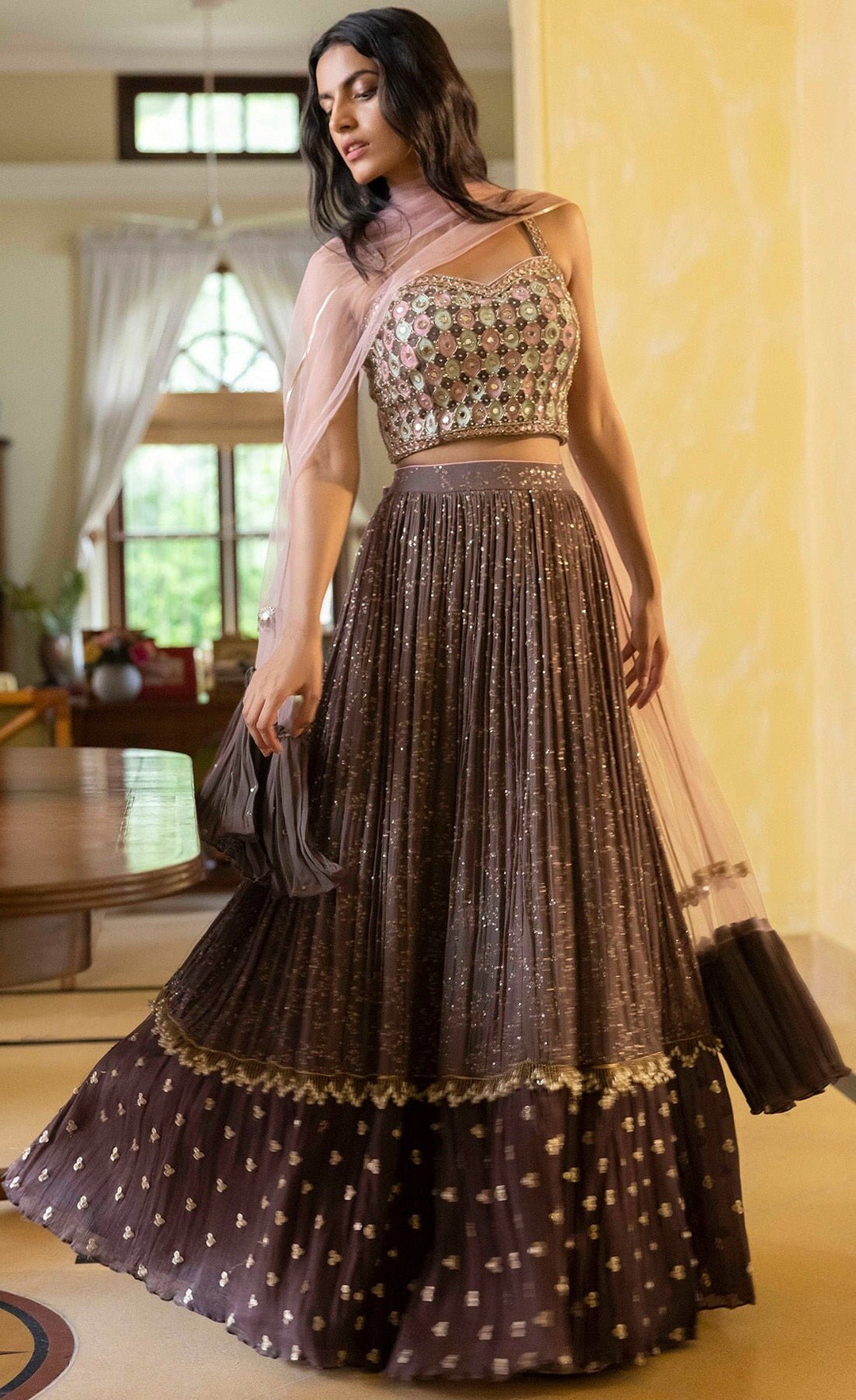 Dry lavender sequenced lehenga with multi hued blouse BASANTI - KAPDE AUR KOFFEE - Fabilicious Fashion