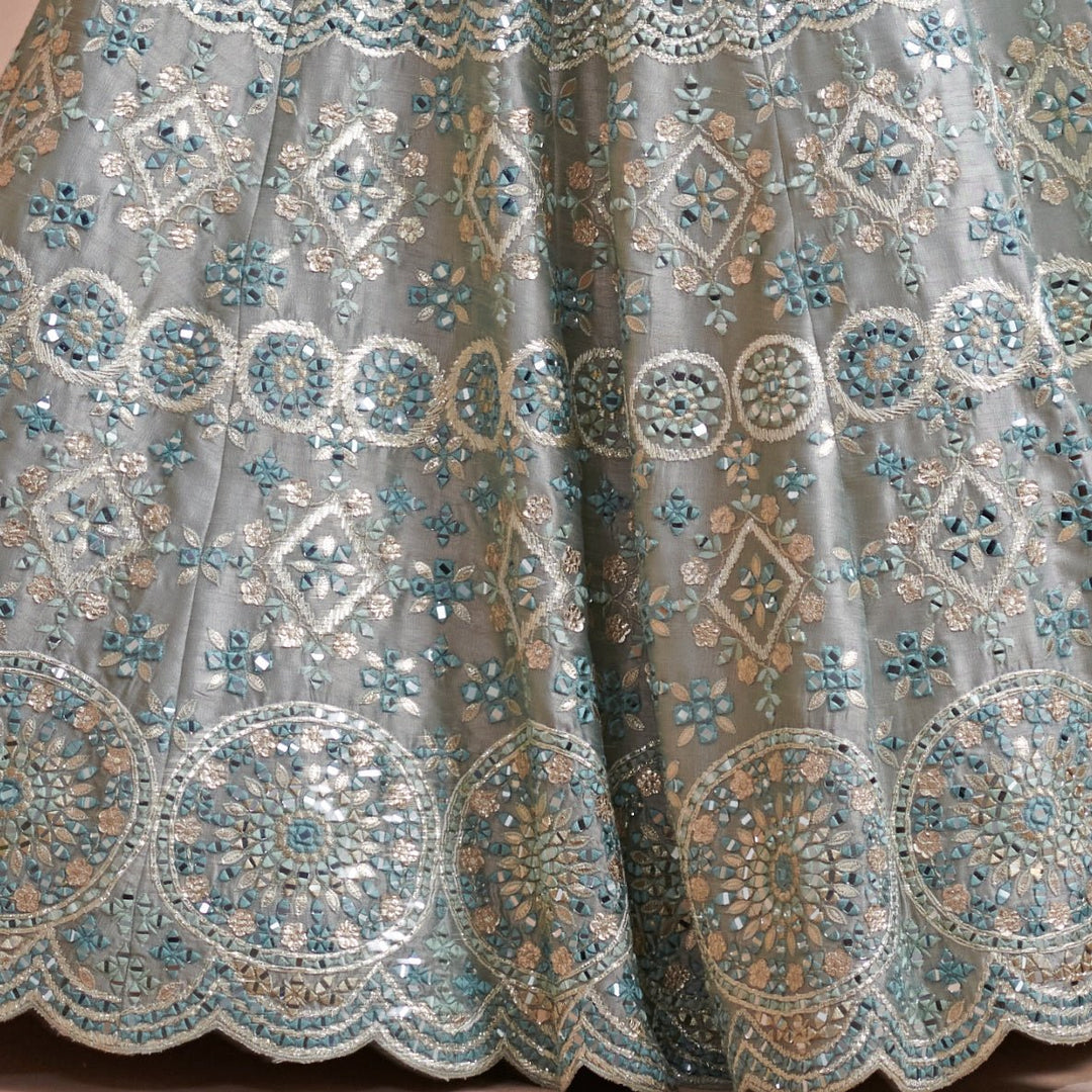 Dua Ice Blue Embroidered Lehenga Set Suhino - Fabilicious Fashion