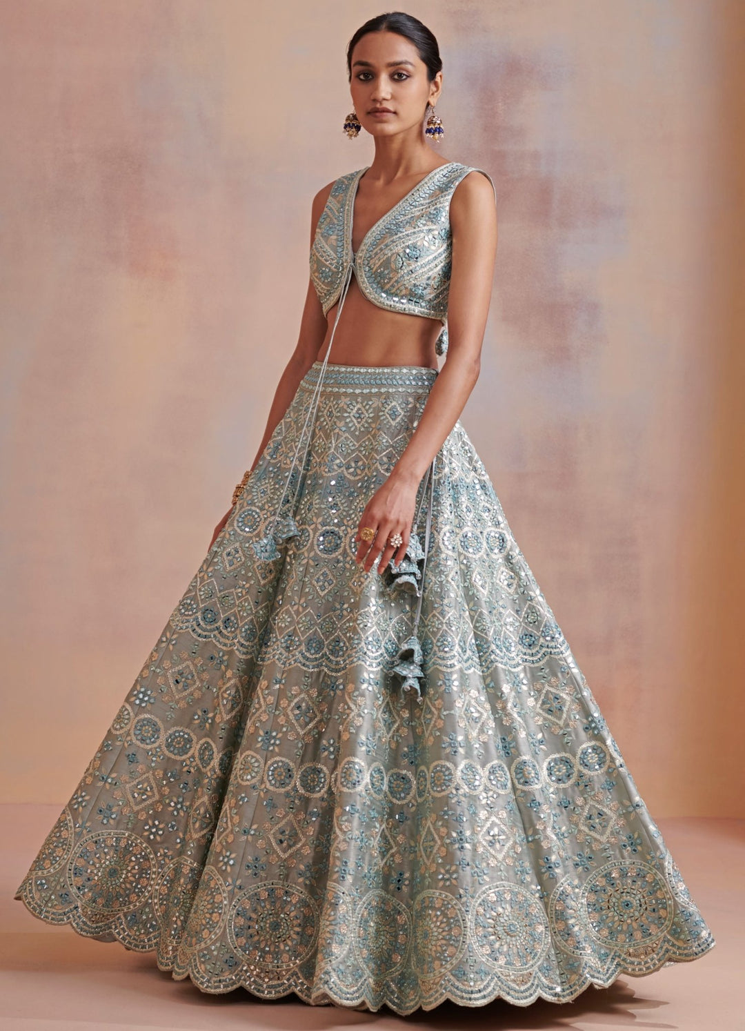 Dua Ice Blue Embroidered Lehenga Set Suhino - Fabilicious Fashion