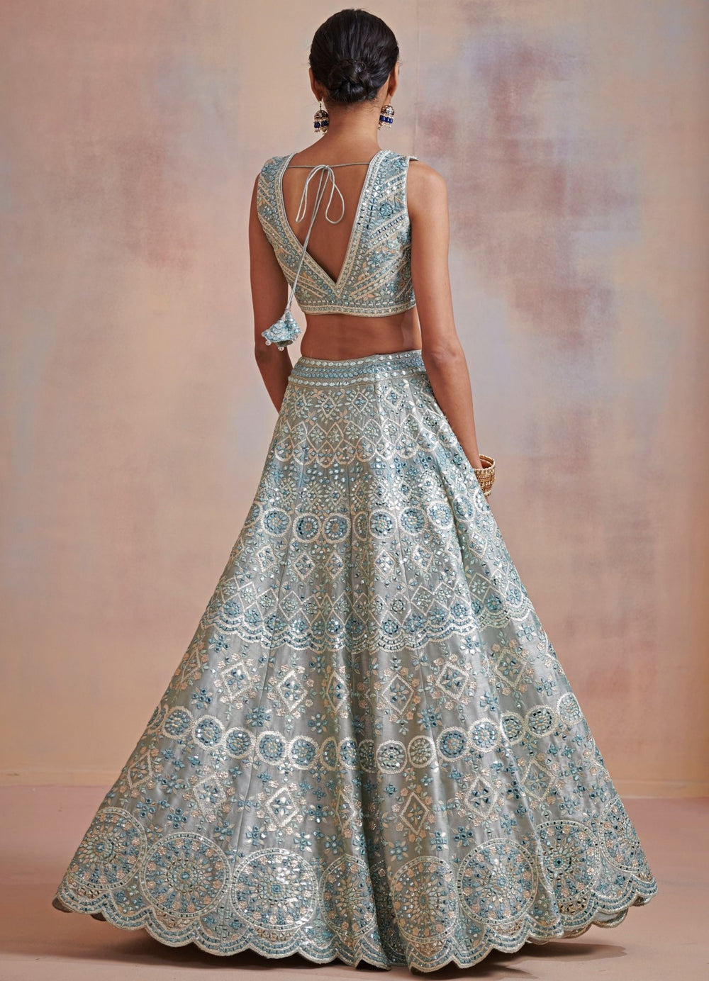 Dua Ice Blue Embroidered Lehenga Set Suhino - Fabilicious Fashion