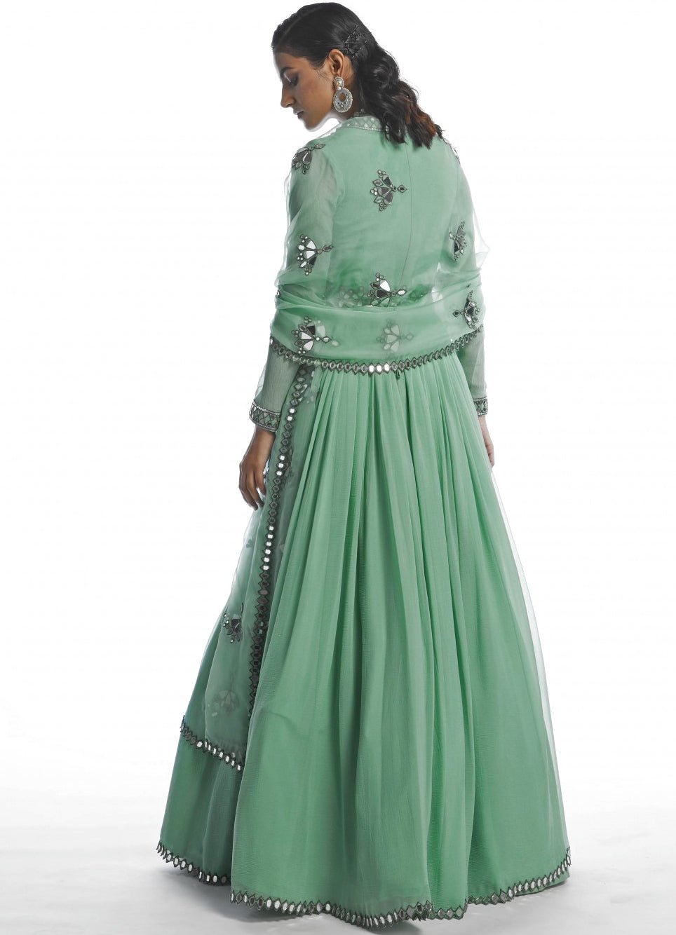 Dull Mint Chiffon Anarkali Set Vvani by Vani Vats - Fabilicious Fashion