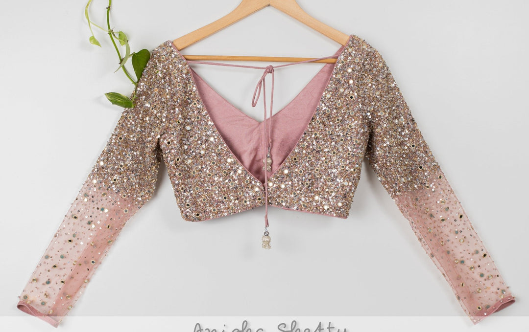 Dusky Pink Layered Sharara Set With Mirror and Sequins Blouse and Dupatta Anisha Shetty - Fabilicious Fashion