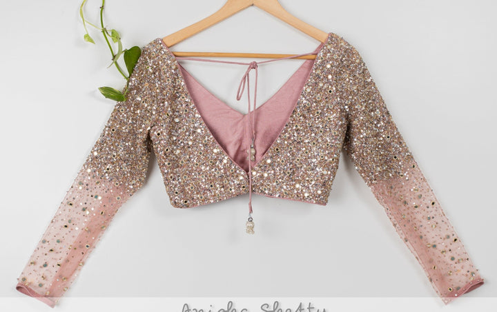 Dusky Pink Layered Sharara Set With Mirror and Sequins Blouse and Dupatta Anisha Shetty - Fabilicious Fashion