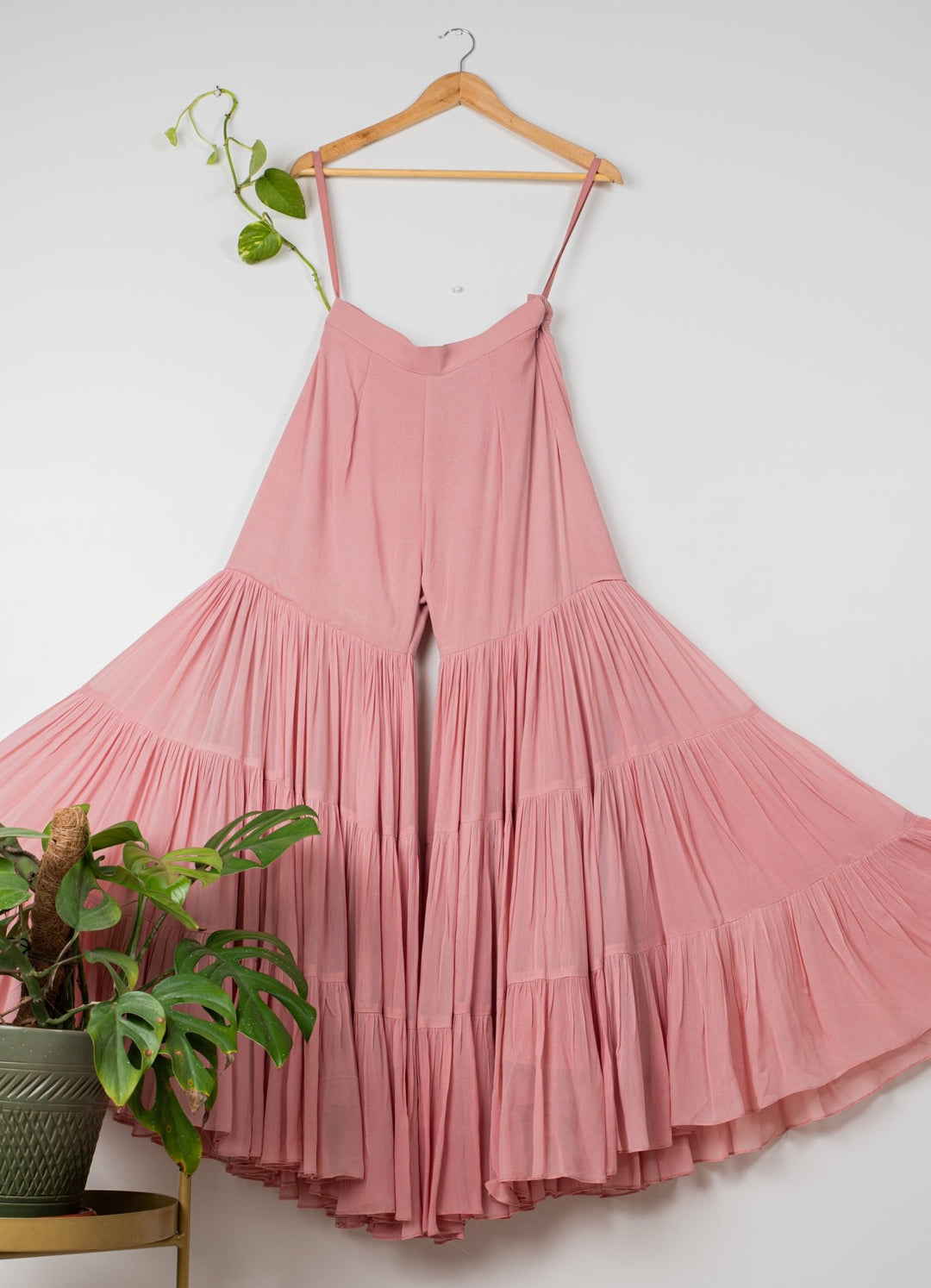 Dusky Pink Layered Sharara Set With Mirror Blouse and Choker Dupatta Anisha Shetty - Fabilicious Fashion