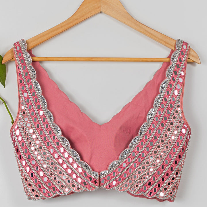 Dusky Pink Layered Sharara Set With Mirror Blouse and Choker Dupatta Anisha Shetty - Fabilicious Fashion