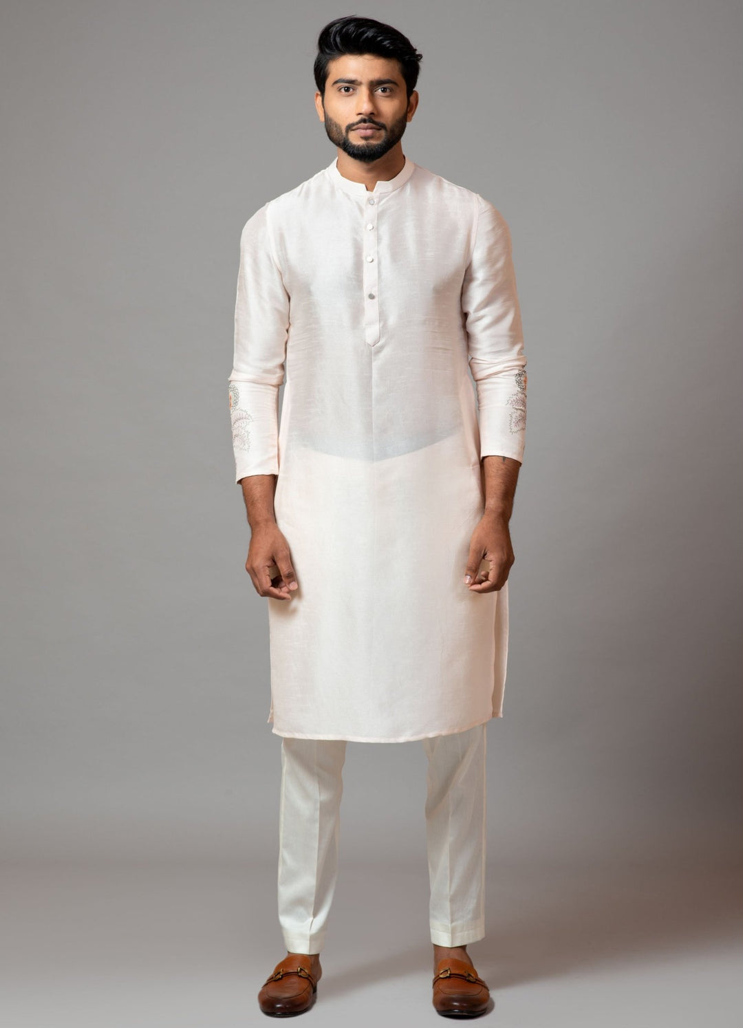 Dust Pink Embroidered Kurta And Pant Pajama Smriti - Fabilicious Fashion