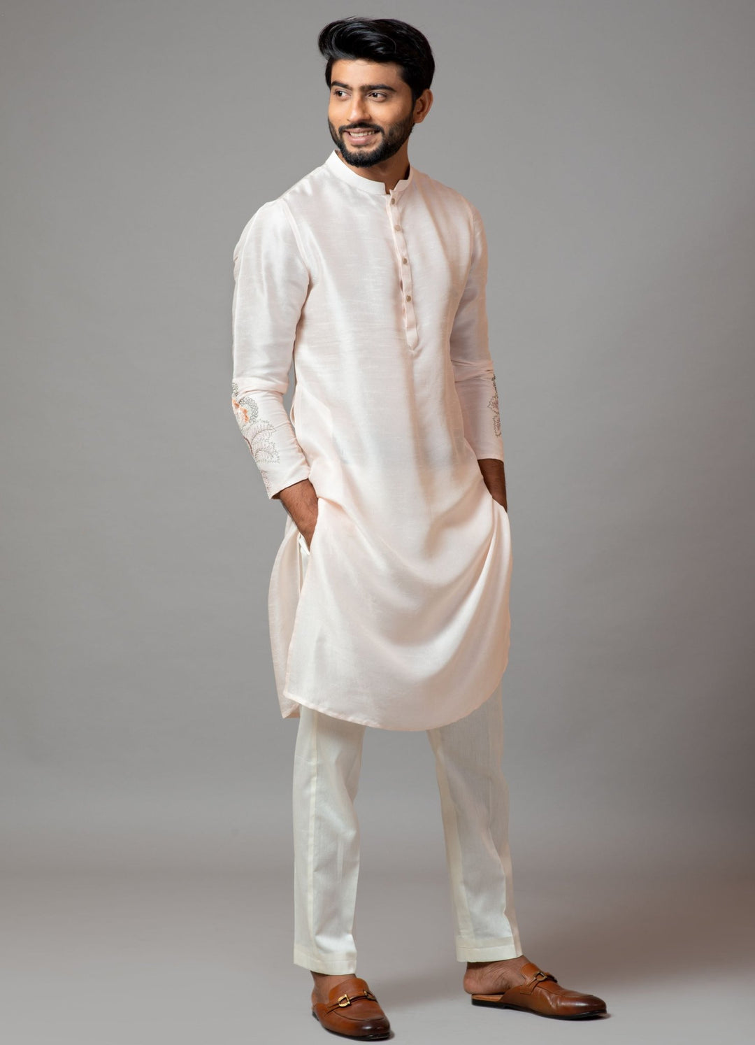 Dust Pink Embroidered Kurta And Pant Pajama Smriti - Fabilicious Fashion
