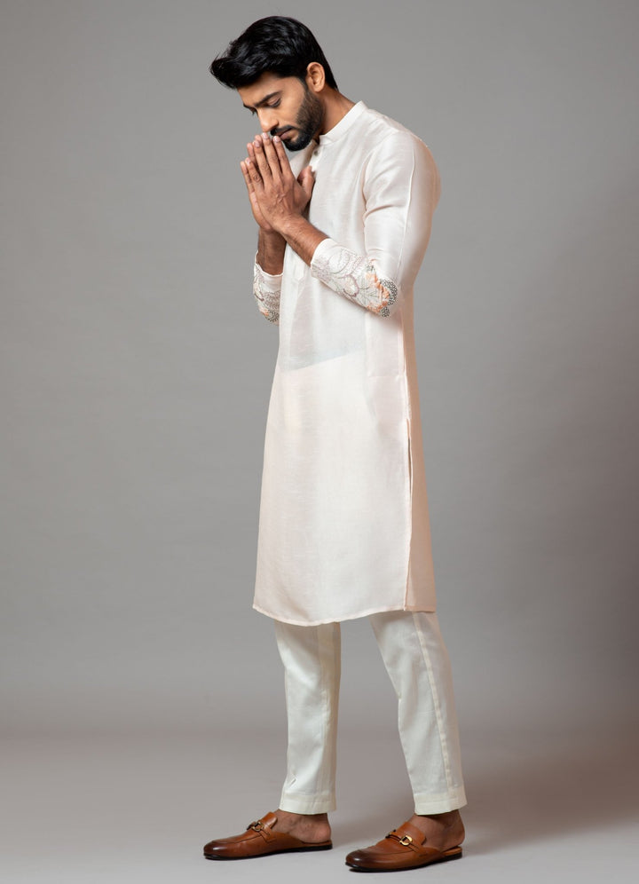 Dust Pink Embroidered Kurta And Pant Pajama Smriti - Fabilicious Fashion