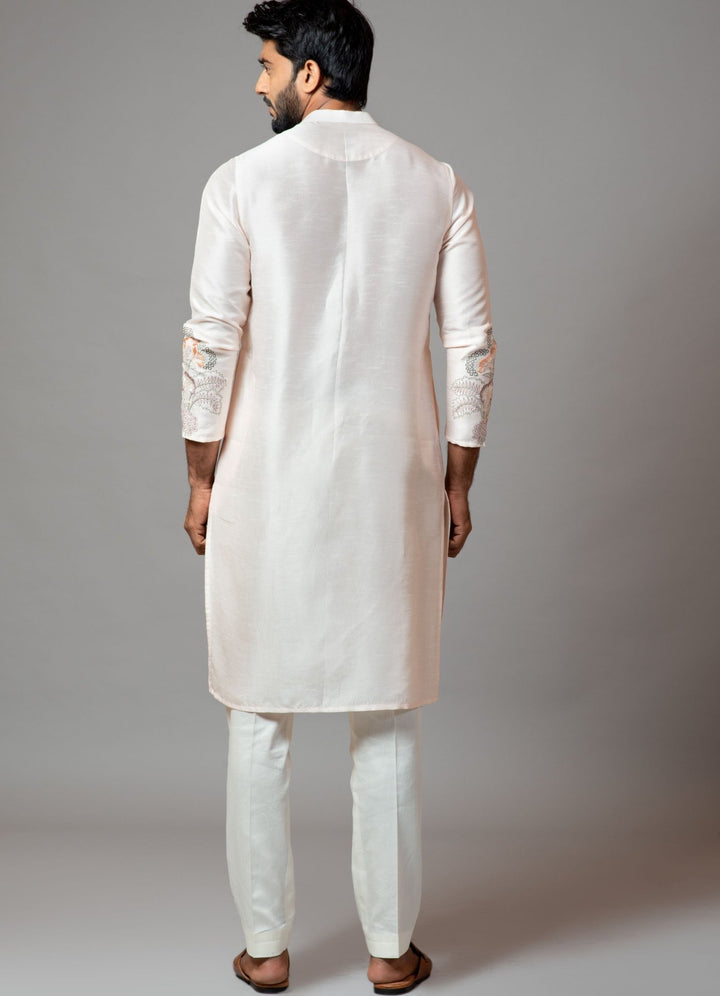 Dust Pink Embroidered Kurta And Pant Pajama Smriti - Fabilicious Fashion