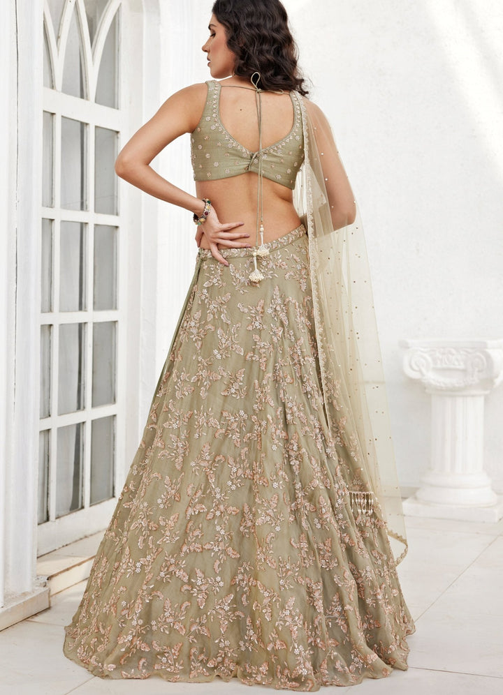 Dusty Green Embroidered Lehenga Set Chamee and Palak - Fabilicious Fashion