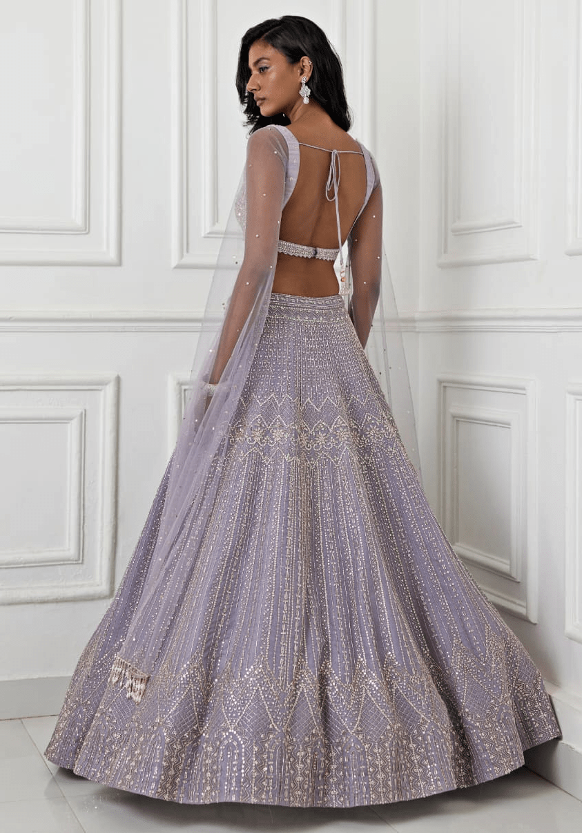 Dusty Lilac Embroidered Lehenga Set Chamee and Palak - Fabilicious Fashion