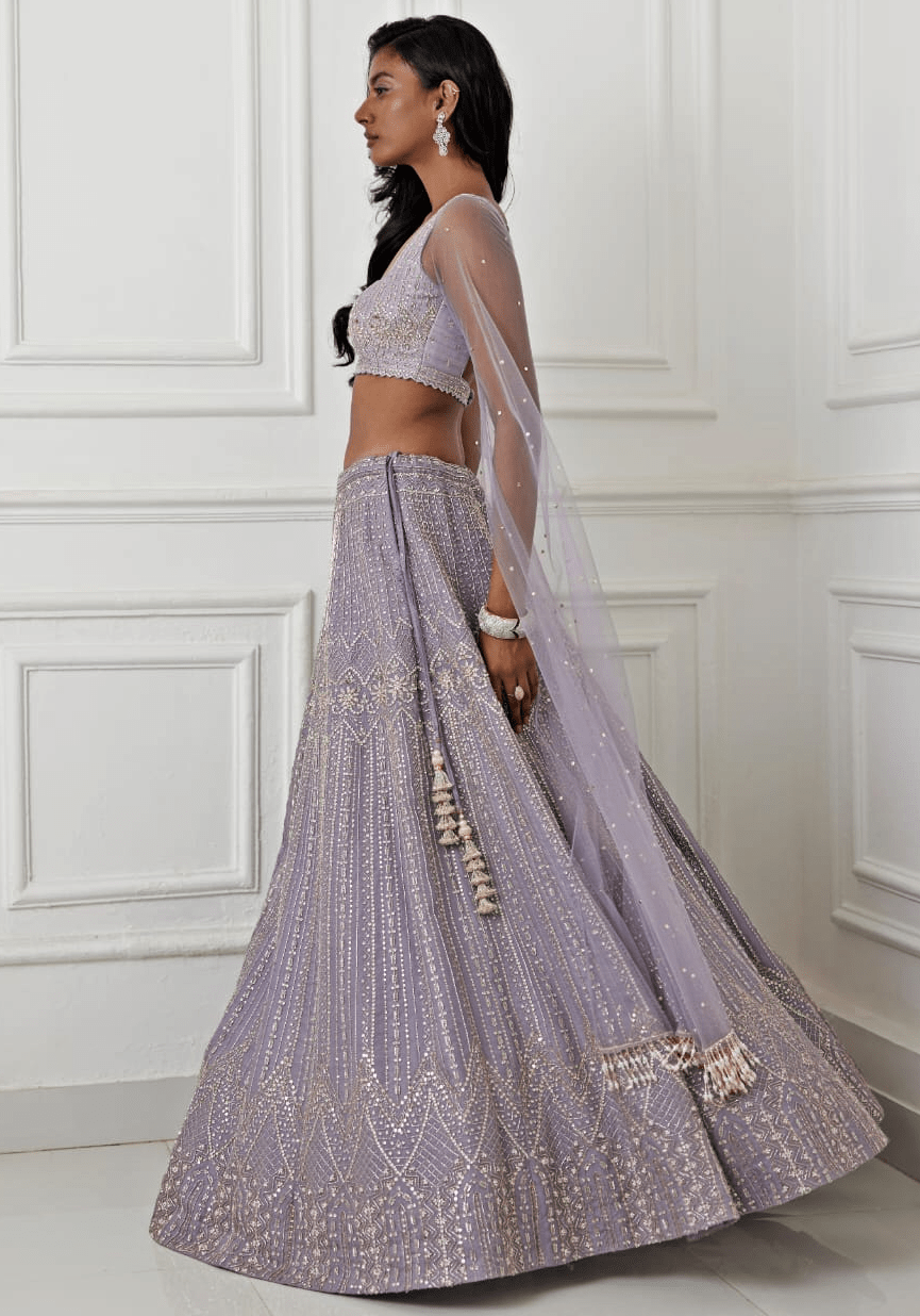 Dusty Lilac Embroidered Lehenga Set Chamee and Palak - Fabilicious Fashion