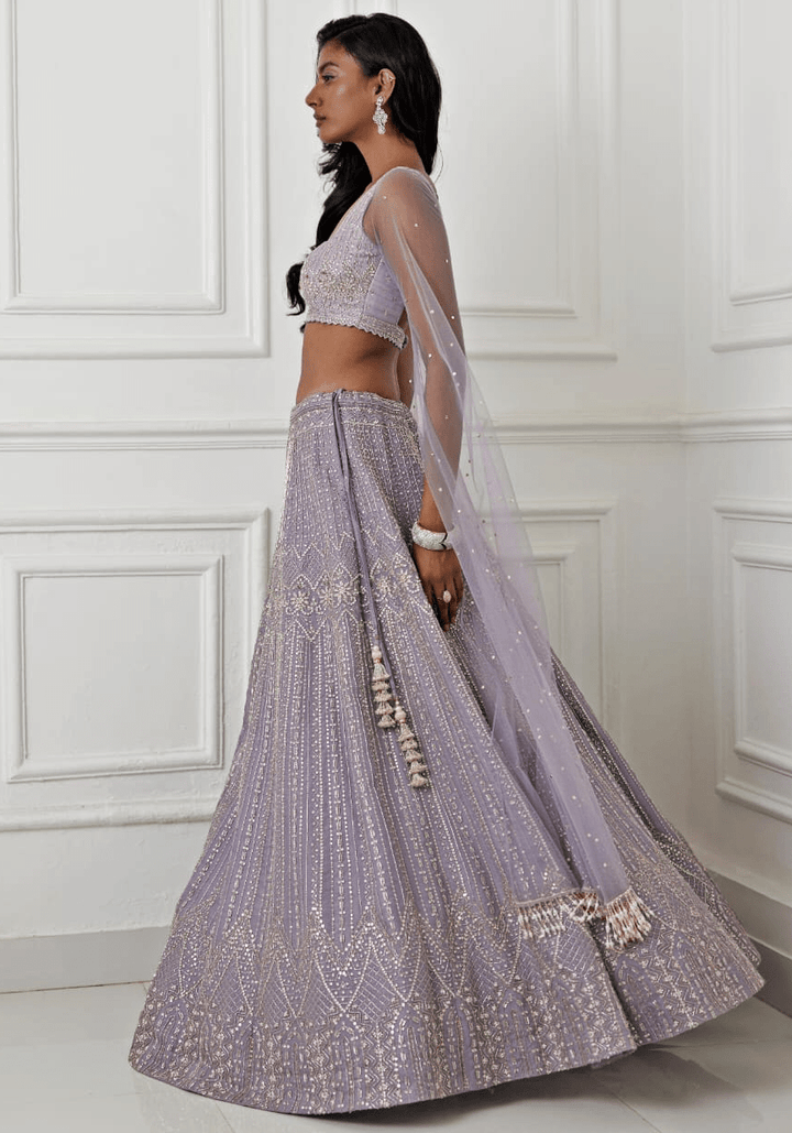 Dusty Lilac Embroidered Lehenga Set Chamee and Palak - Fabilicious Fashion