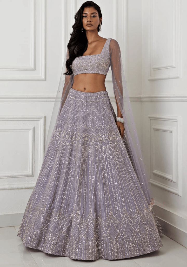 Dusty Lilac Embroidered Lehenga Set Chamee and Palak - Fabilicious Fashion