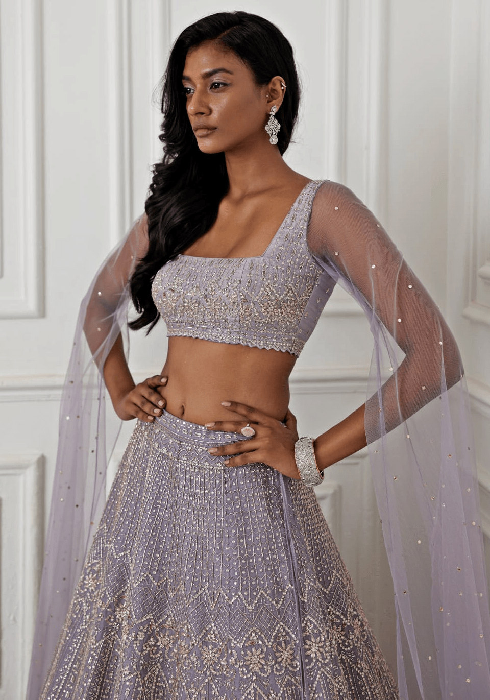 Dusty Lilac Embroidered Lehenga Set Chamee and Palak - Fabilicious Fashion