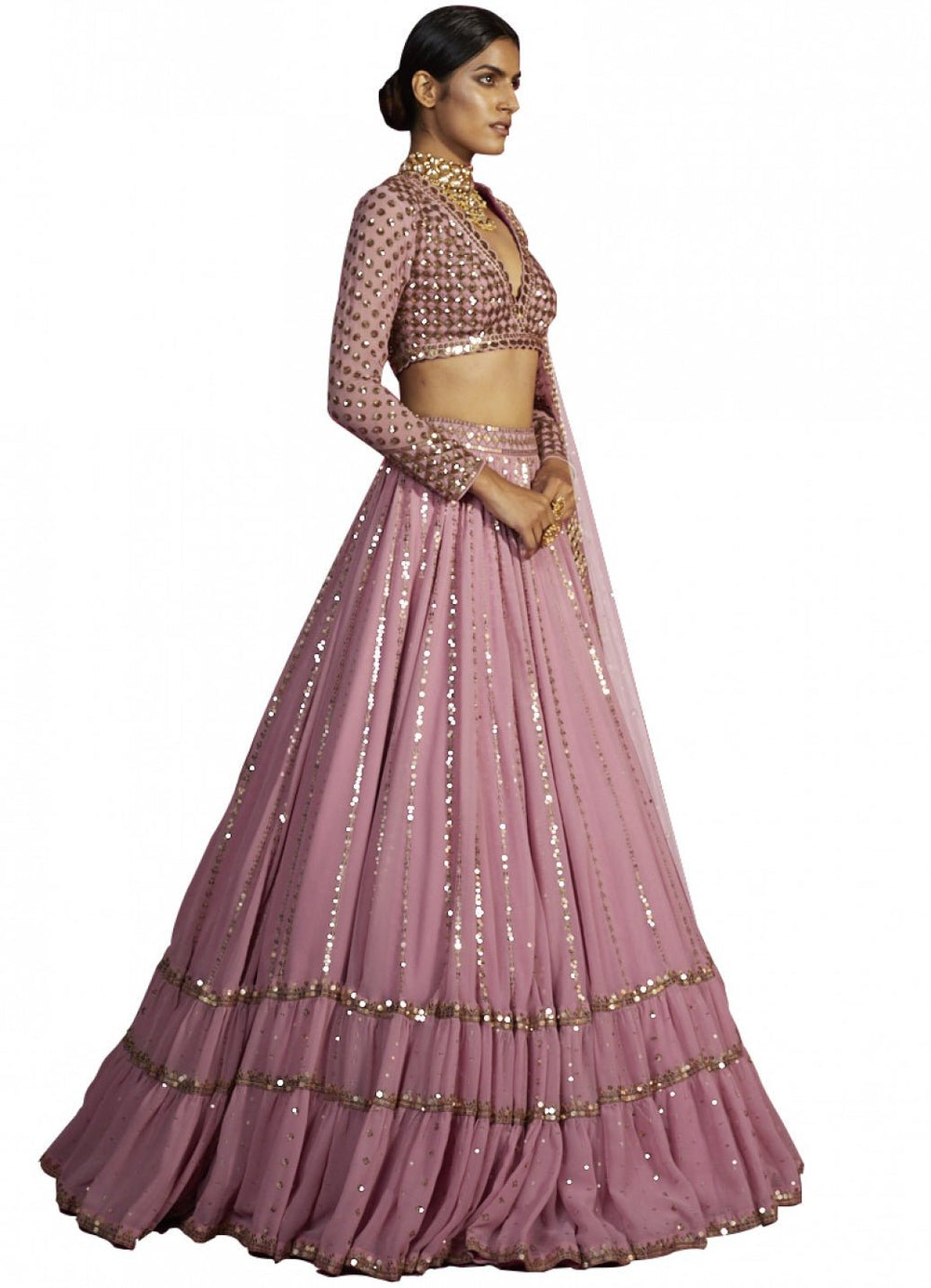 Dusty Pink Double Tier Lehenga set Vvani by Vani Vats - Fabilicious Fashion