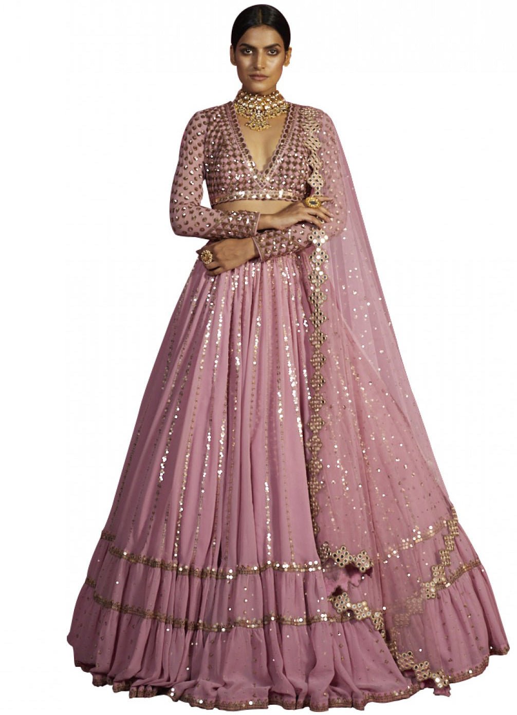 Dusty Pink Double Tier Lehenga set Vvani by Vani Vats - Fabilicious Fashion