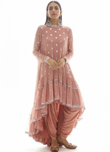 Dusty Rose Pink High Low Kurta Set Vvani by Vani Vats - Fabilicious Fashion