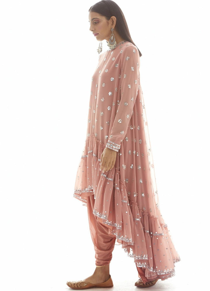 Dusty Rose Pink High Low Kurta Set Vvani by Vani Vats - Fabilicious Fashion