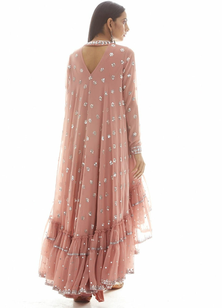 Dusty Rose Pink High Low Kurta Set Vvani by Vani Vats - Fabilicious Fashion
