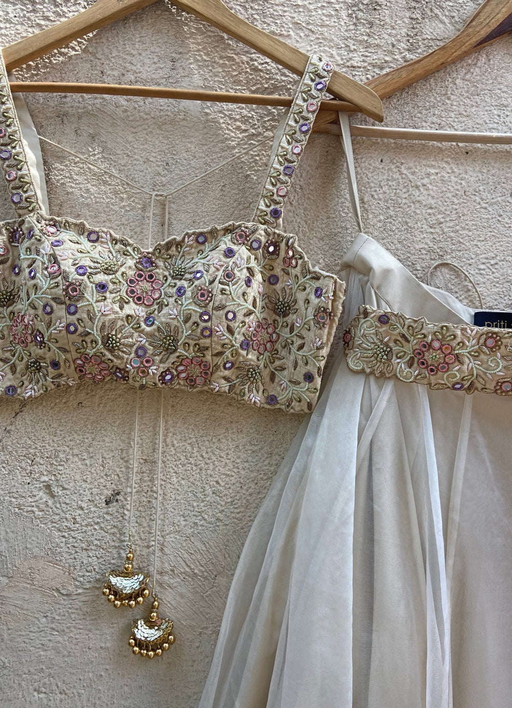Ecru Lilac Floral Bustier Set Priti Sahni - Fabilicious Fashion