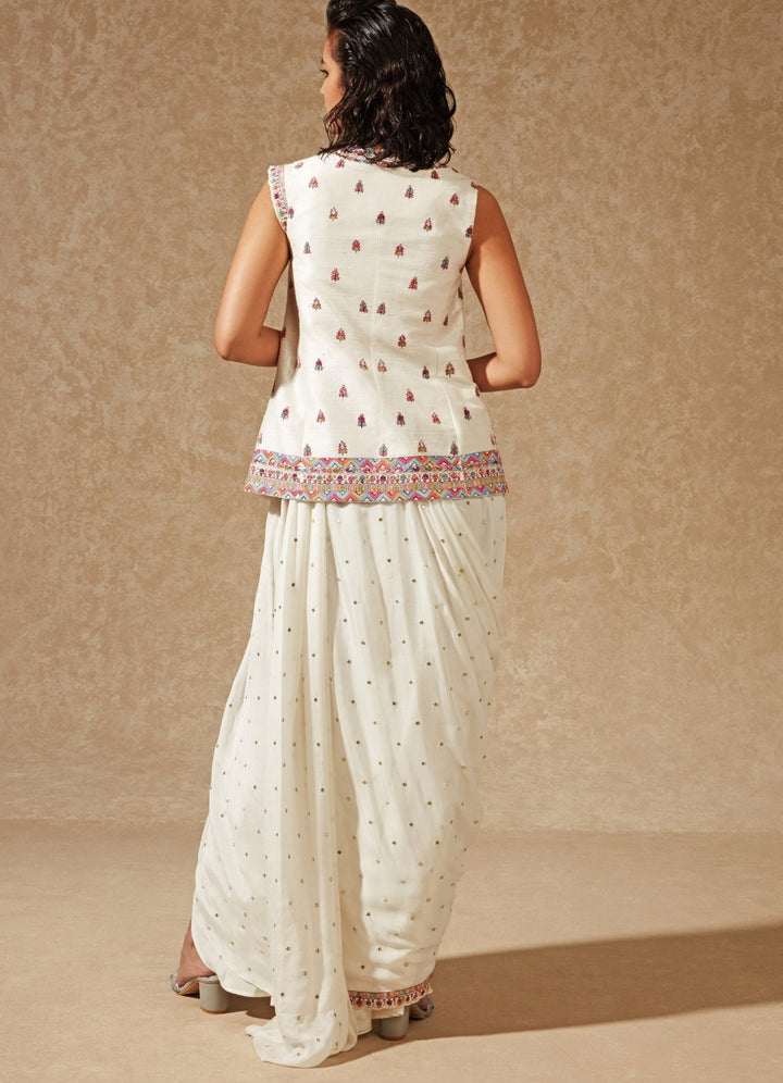 Emaya Ivory Blazer Jacket And Saree Chamee n Palak - Fabilicious Fashion