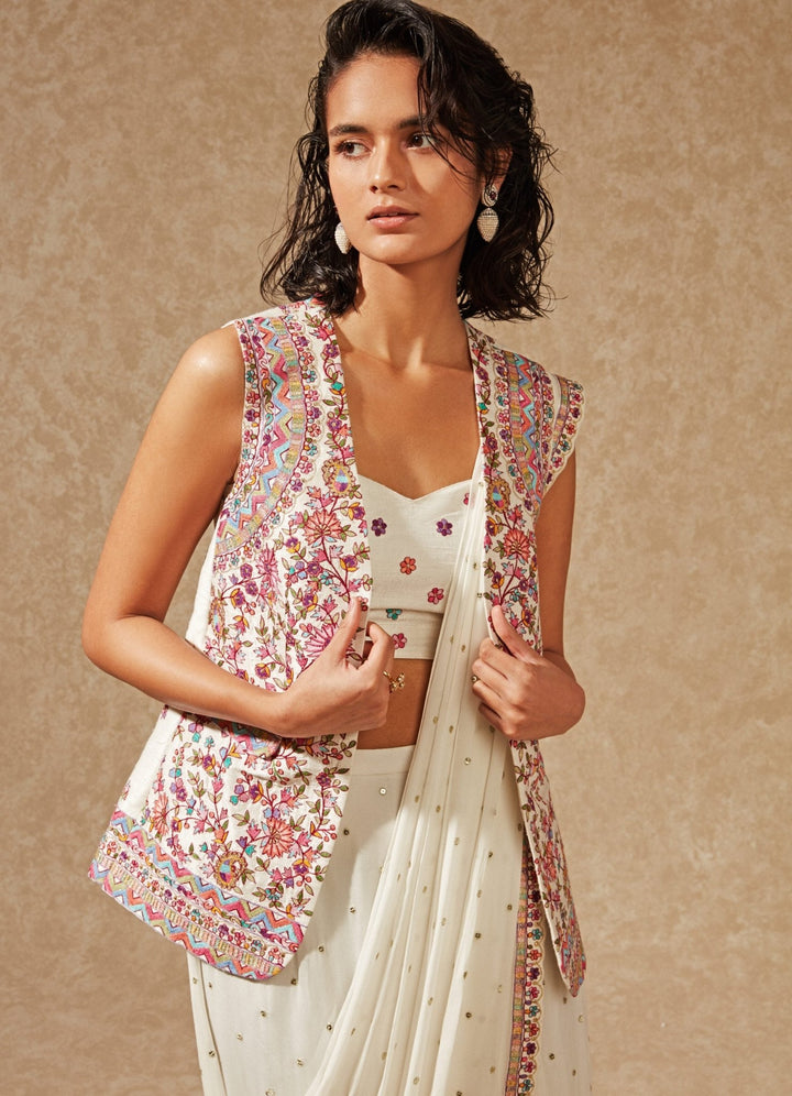 Emaya Ivory Blazer Jacket And Saree Chamee n Palak - Fabilicious Fashion